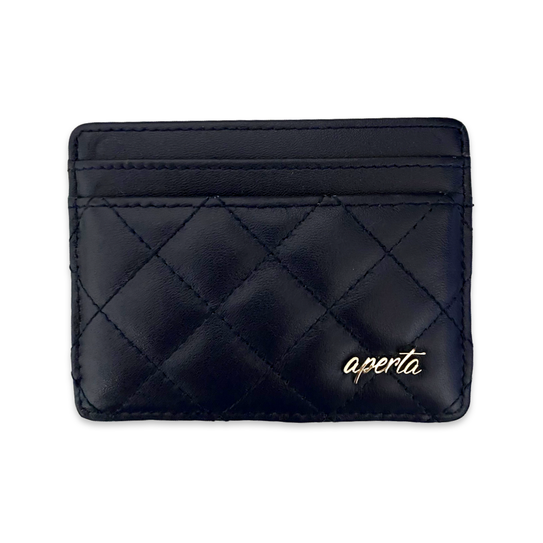 Strada Nero - Diamond Stitched Black Leather Card Holder/Wallet