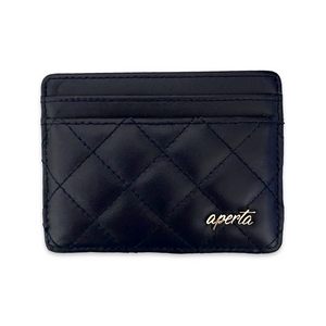 Strada Nero - Diamond Stitched Black Leather Card Holder/Wallet